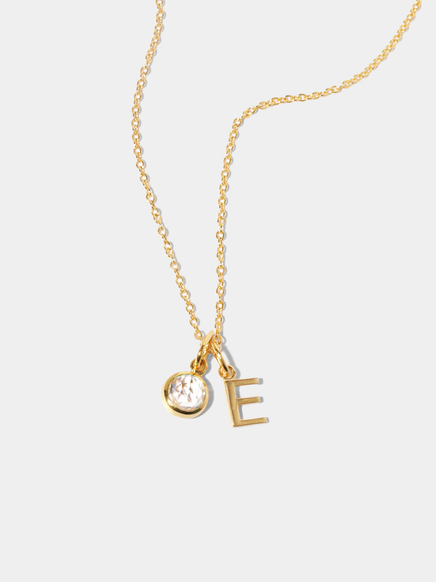18k Gold Vermeil Initial & Birthstone Gemstone Charm Necklace