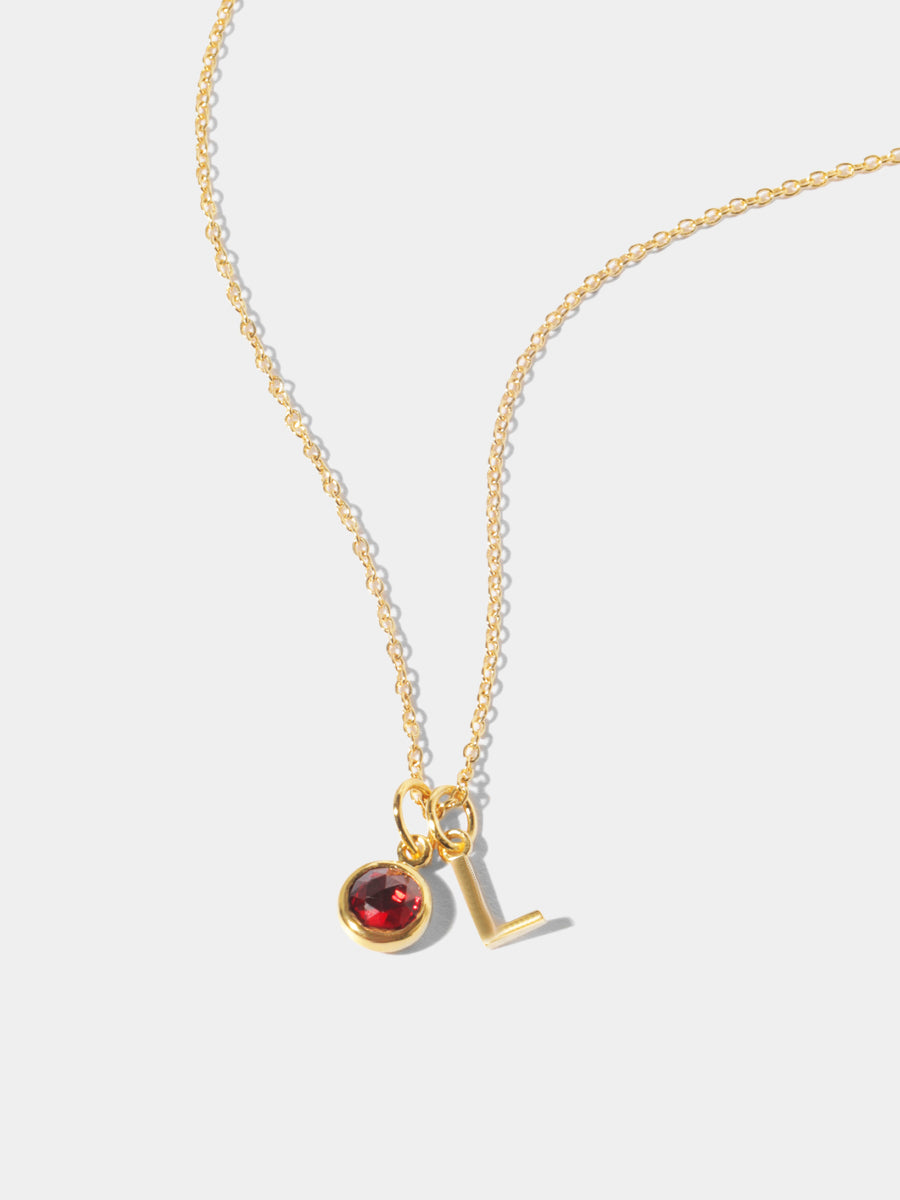 January 18k Gold Vermeil Initial & Birthstone Gemstone Charm Necklace Garnet
