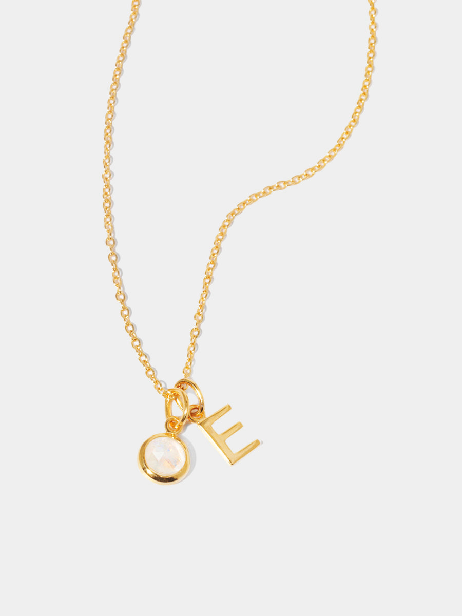 18k Gold Vermeil Initial & Birthstone Gemstone Charm Necklace