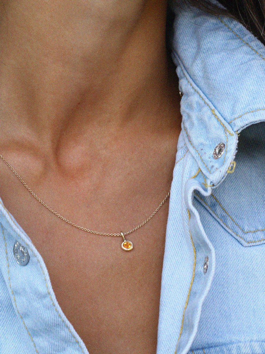 November 9K Gold Birthstone Gemstone Pendant Necklace Citrine