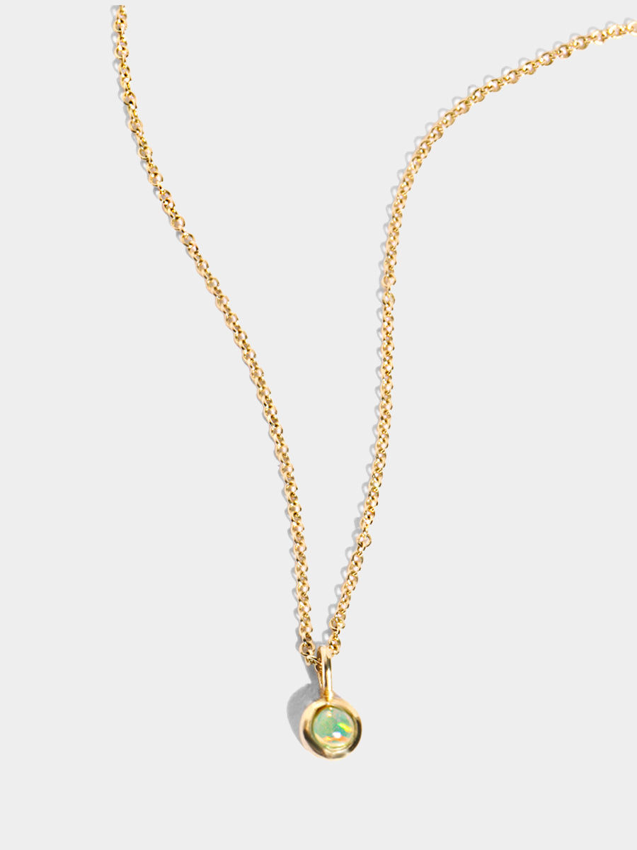 October 9K Gold Birthstone Gemstone Pendant Necklace Opal