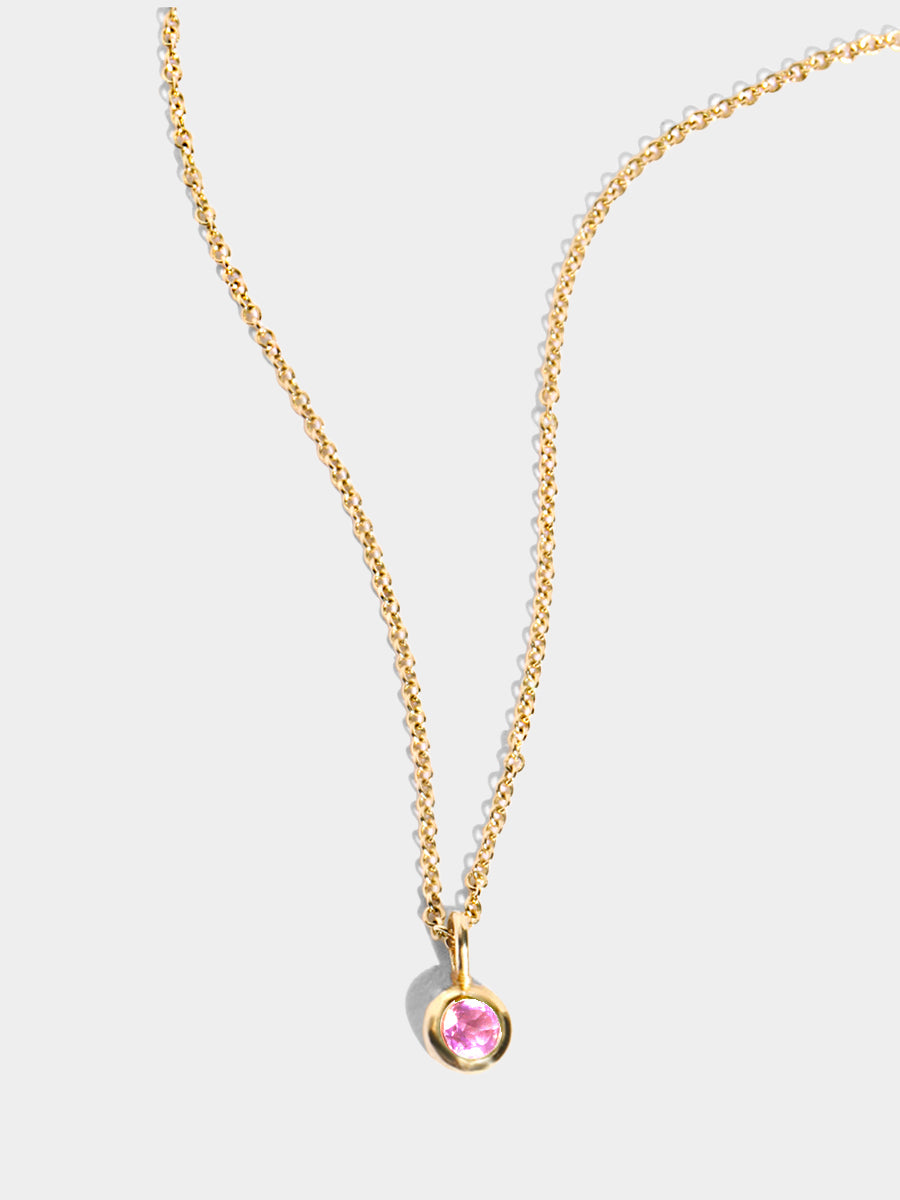 9K Gold Pink Sapphire Charm Pendant Necklace