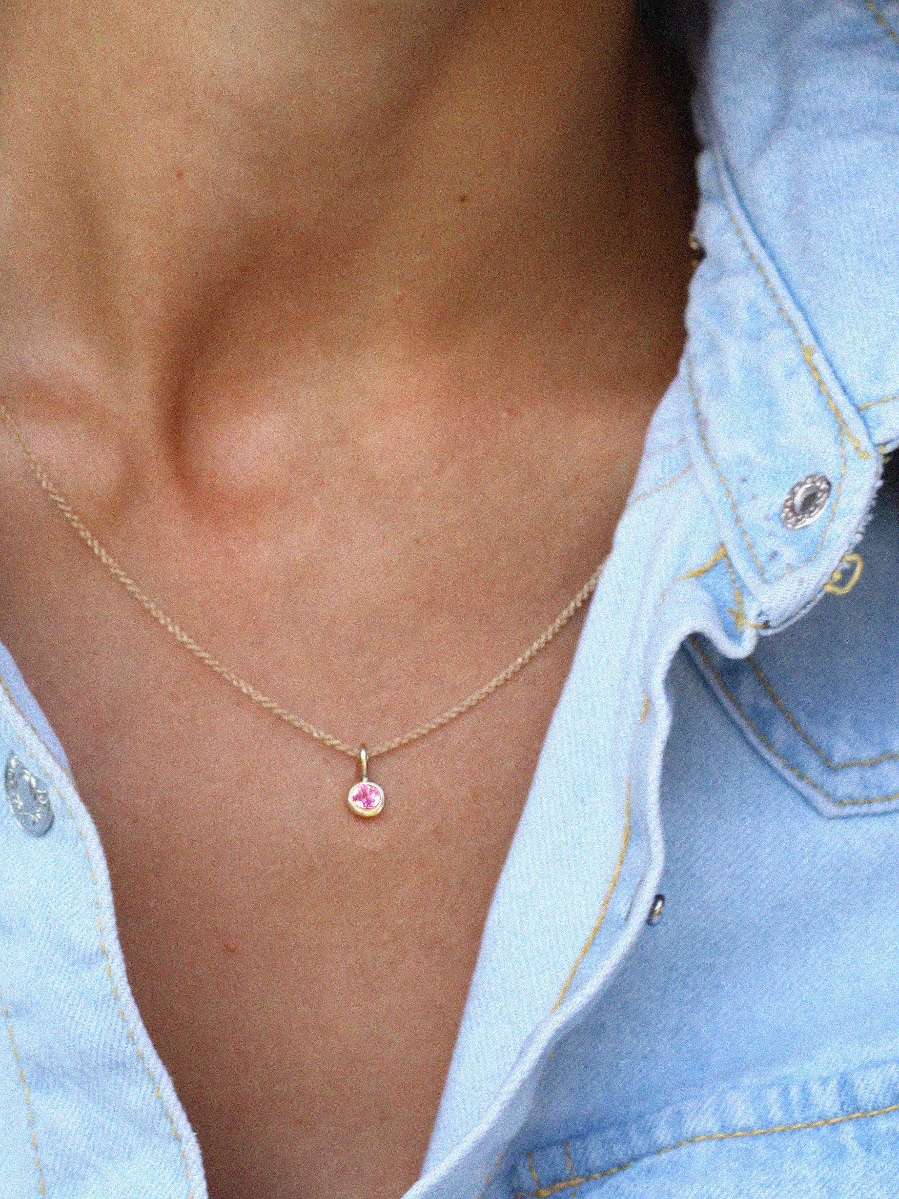 9K Gold Pink Sapphire Charm Pendant Necklace