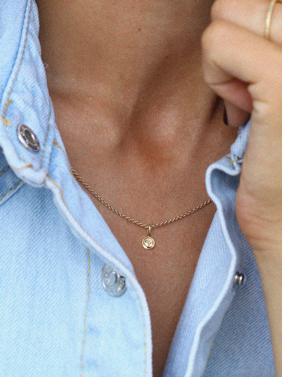 April 9K Gold Birthstone Gemstone Pendant Necklace White Topaz