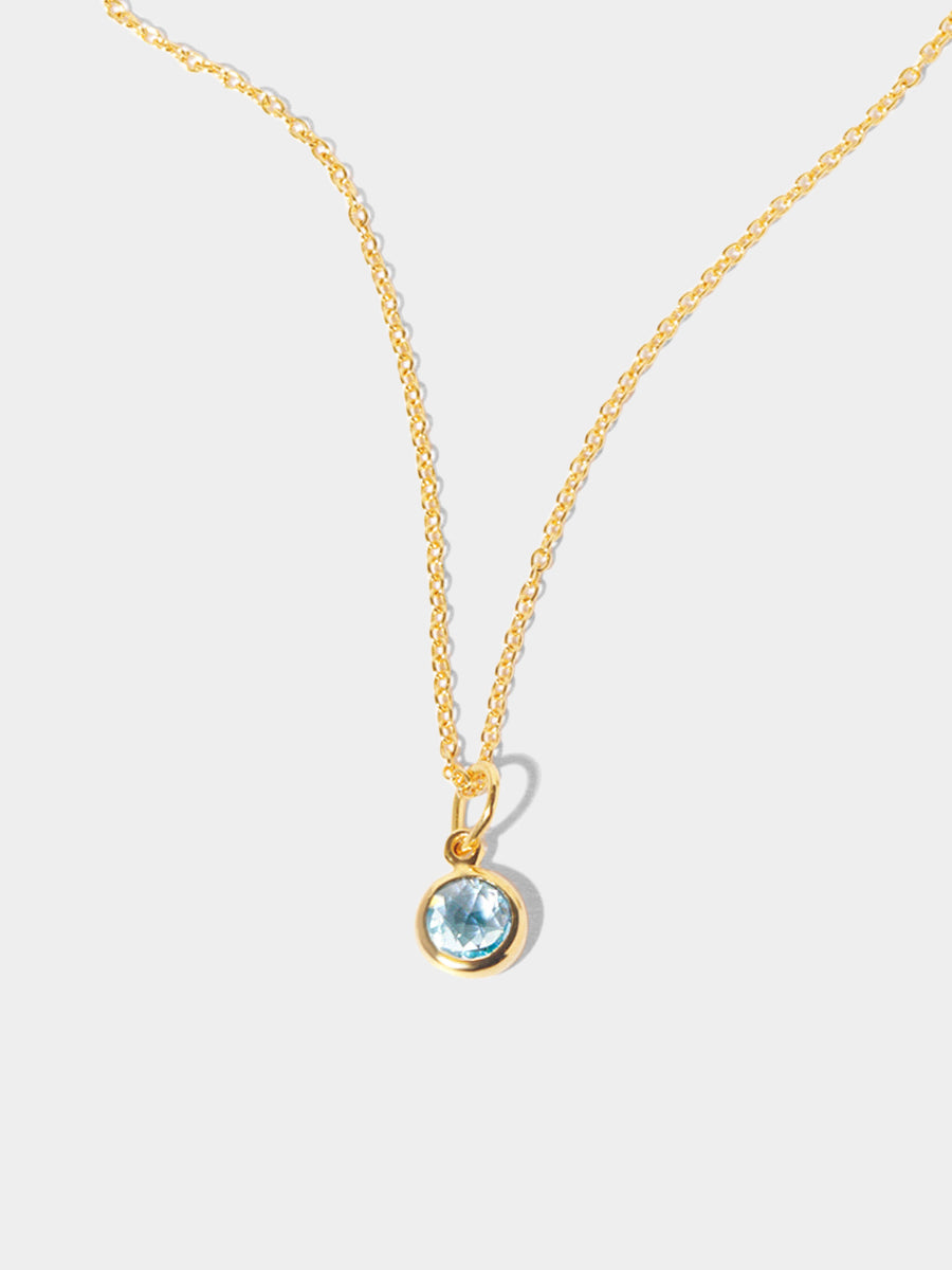 March 18k Gold Vermeil Birthstone Gemstone Pendant Necklace Blue Topaz