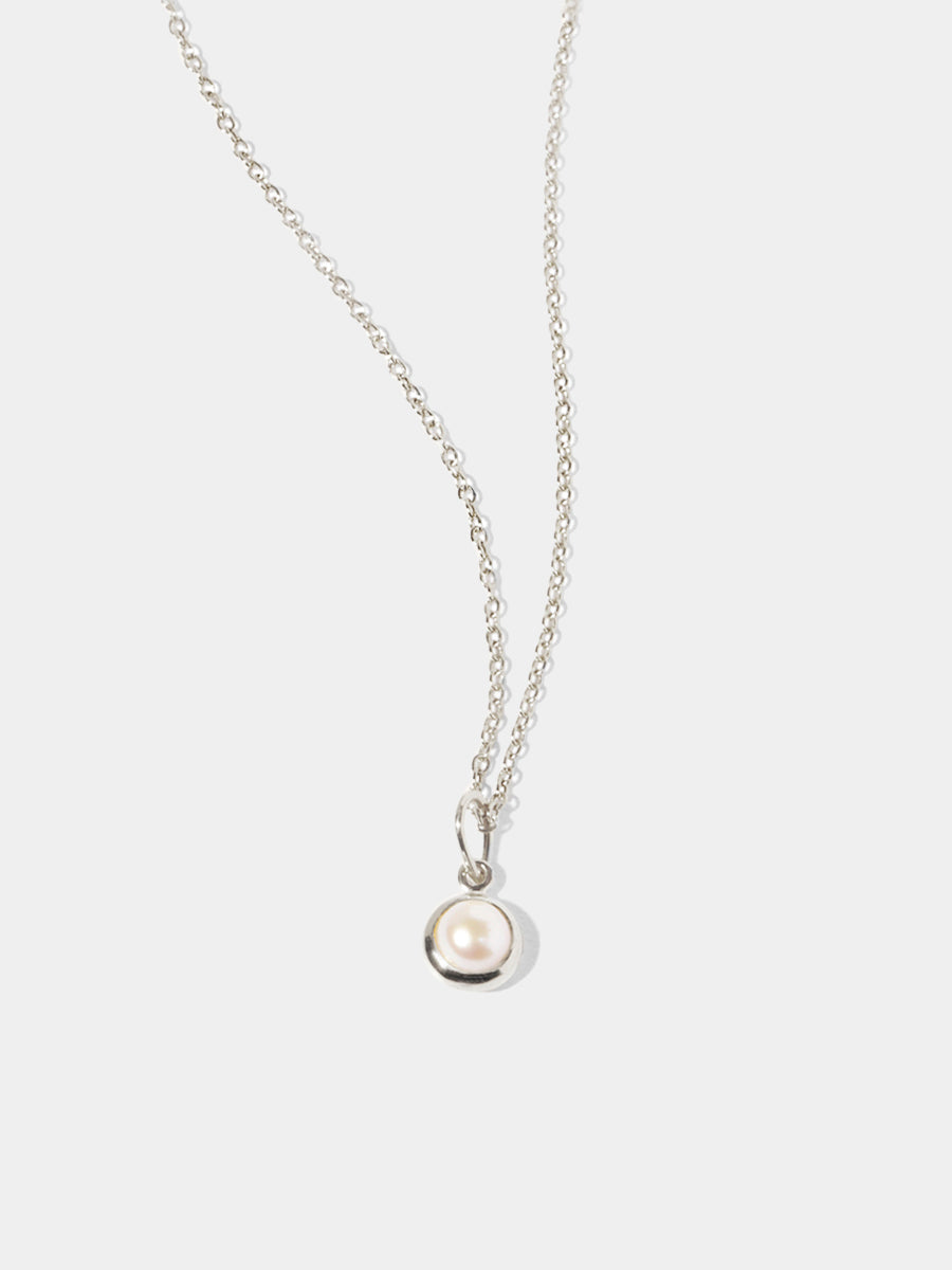 June Sterling Silver Birthstone Gemstone Pendant Necklace Pearl