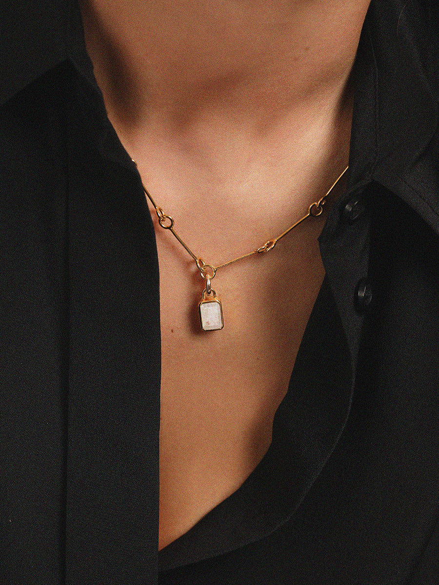 Gold and Moonstone Gemstone Baguette Pendant Charm