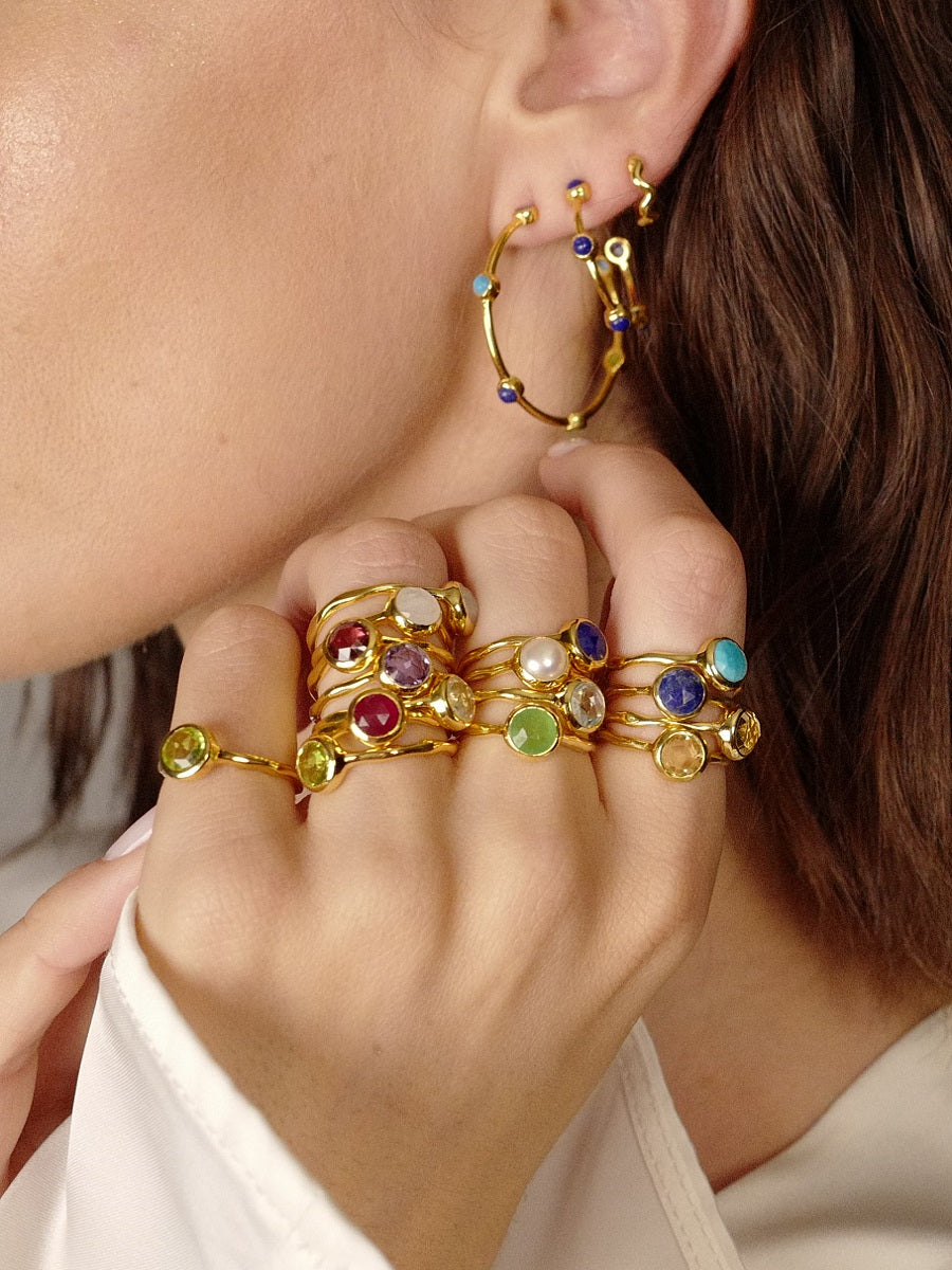 January 18k Gold Vermeil Birthstone Gemstone Ring Stackable Garnet