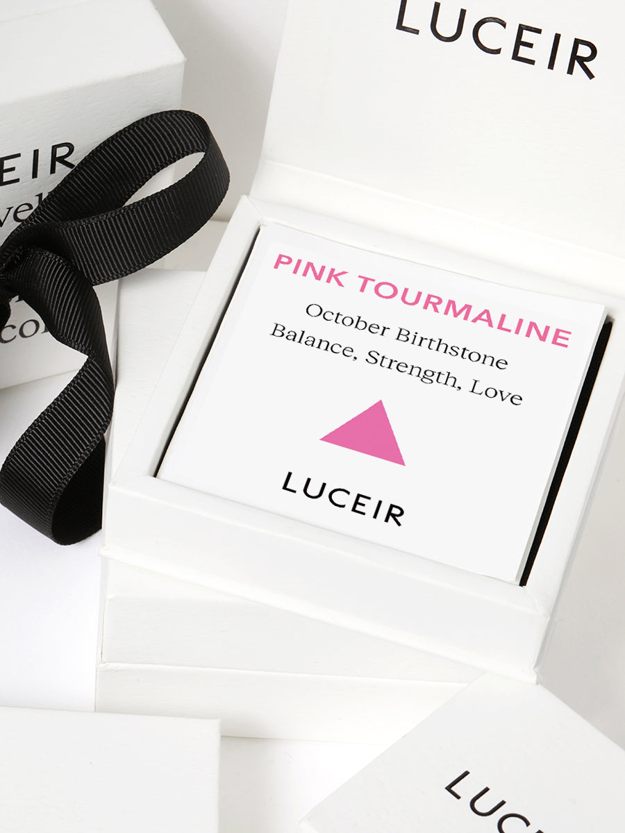 Gold Pink Tourmaline October Birthstone Star Set Charm Necklace