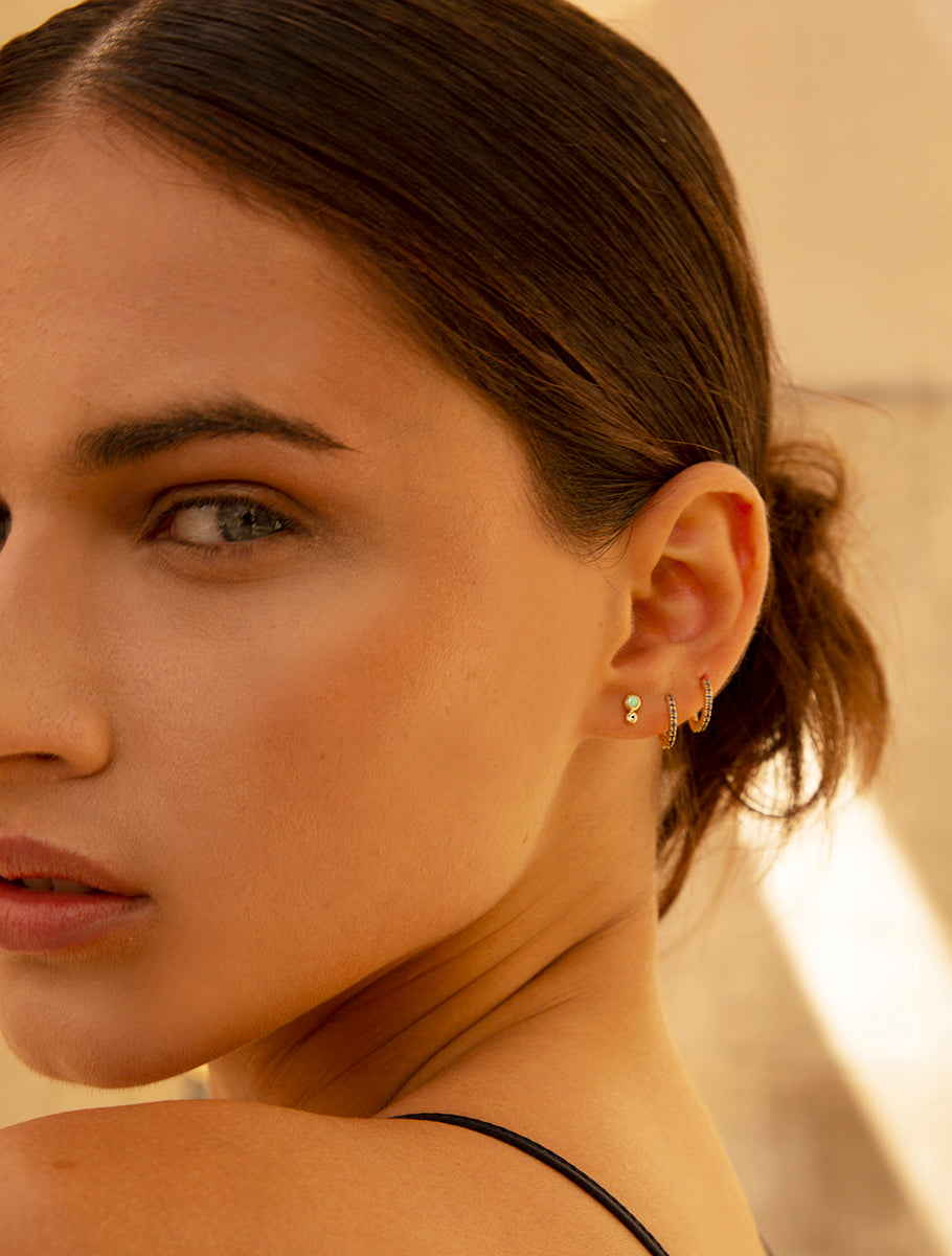 9K Gold Opal & Diamond Stud Earrings