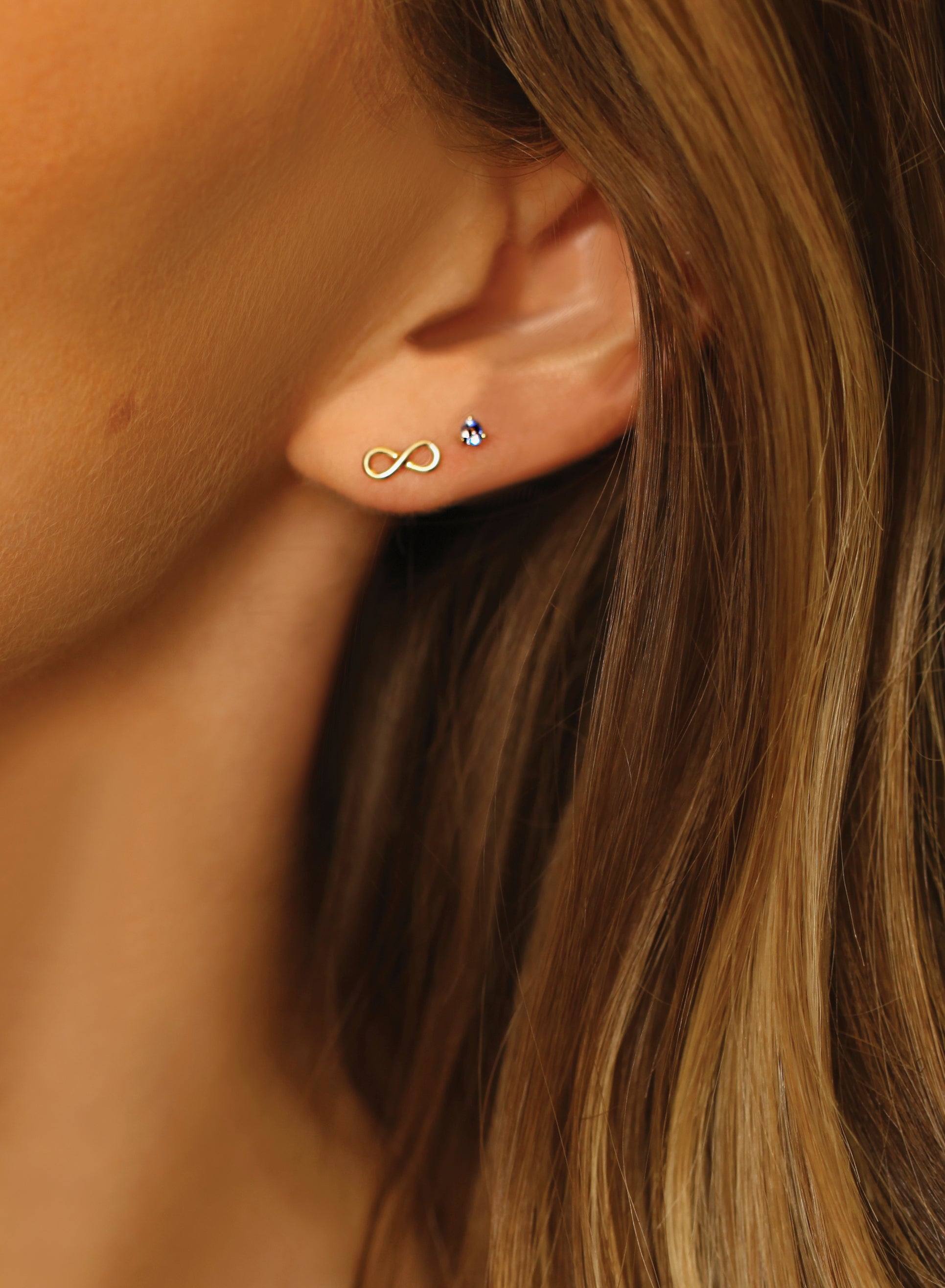 9K Gold Tiny Sapphire Stud Earrings