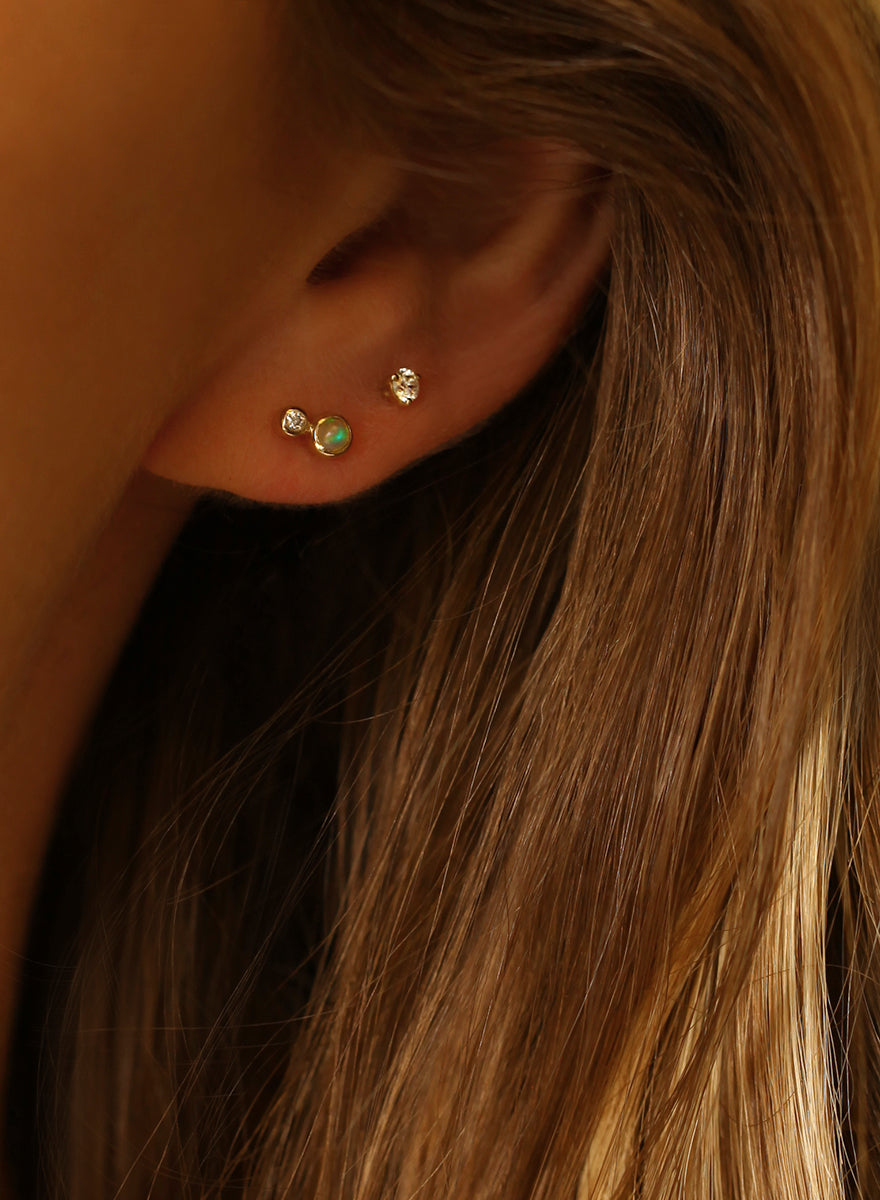 9K Gold Opal & Diamond Stud Earrings