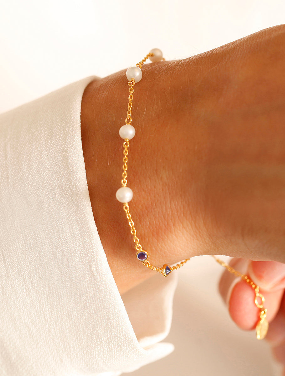 18k Gold Vermeil Pearl & Iolite Gemstone Bracelet