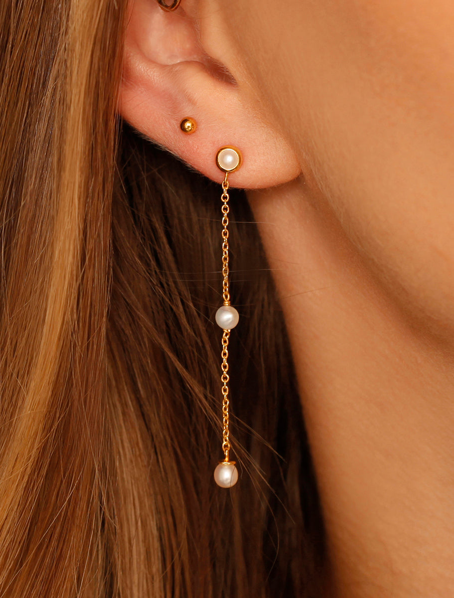 18k Gold Vermeil Pearl Chain Earrings