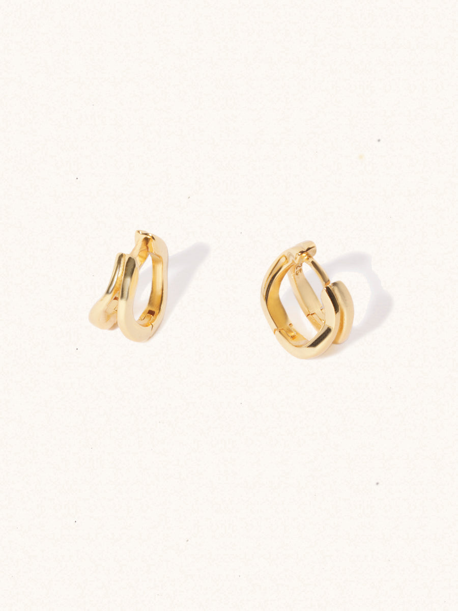 18k Gold Vermeil Double Hoop Huggie Earrings