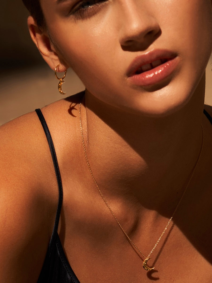 18k Gold Vermeil Crescent Moon Hoop Earrings