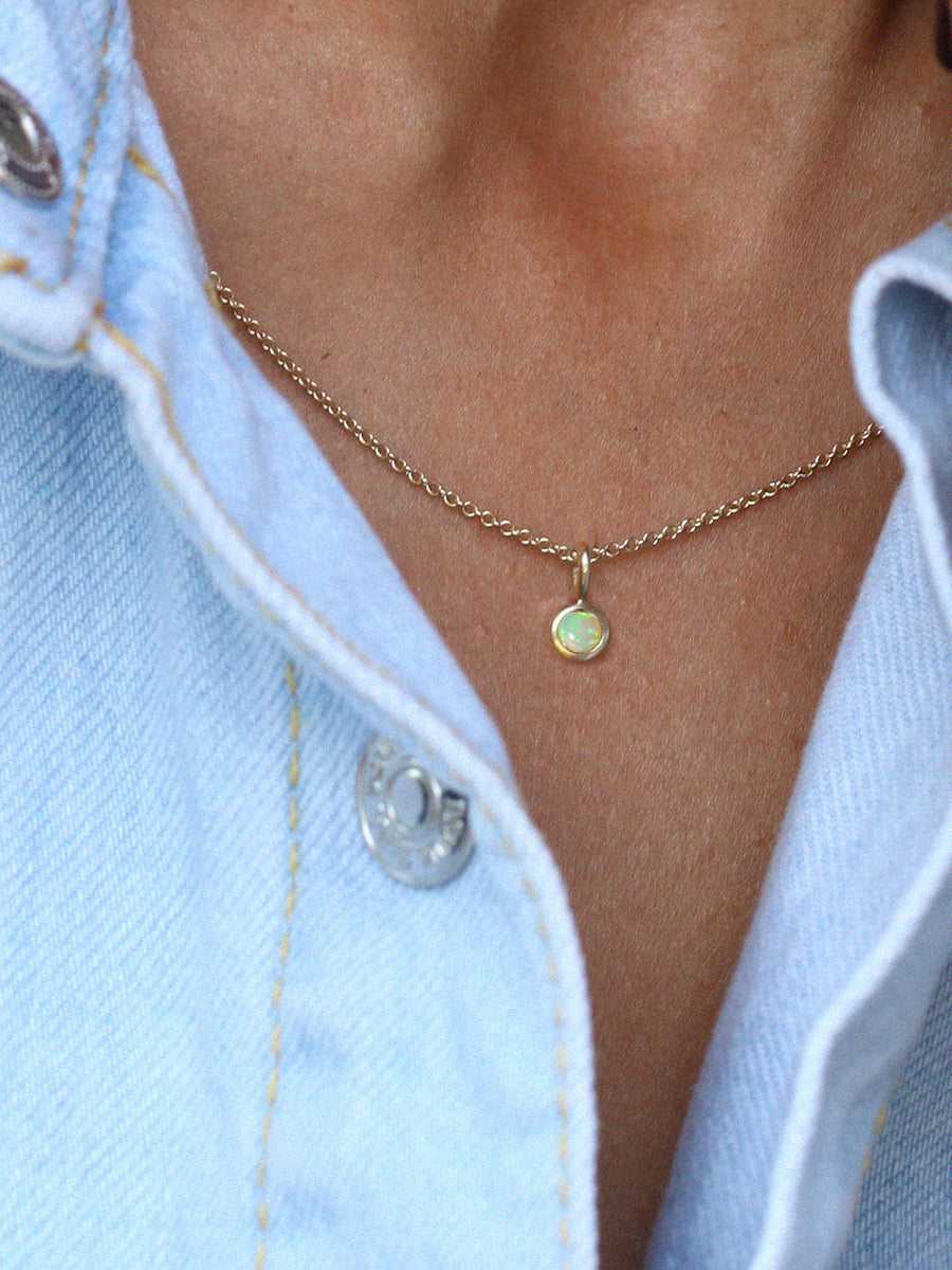 October 9K Gold Birthstone Gemstone Pendant Necklace Opal
