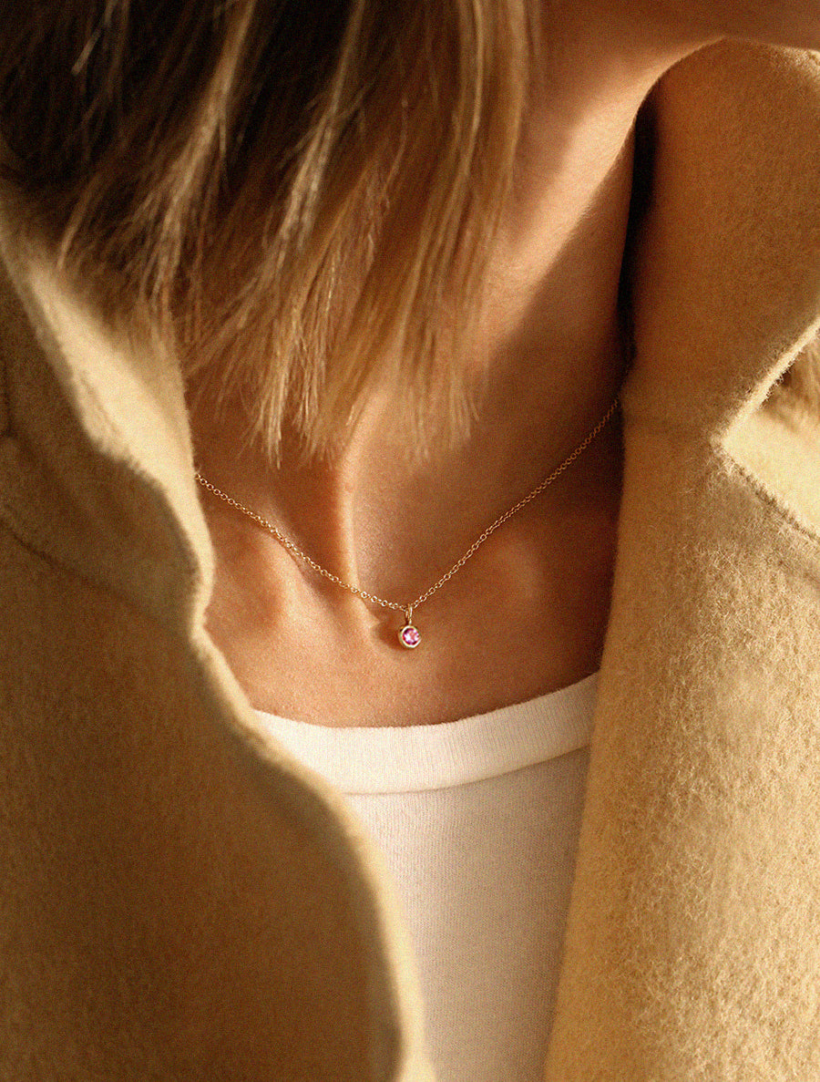 9K Gold Pink Sapphire Charm Pendant Necklace