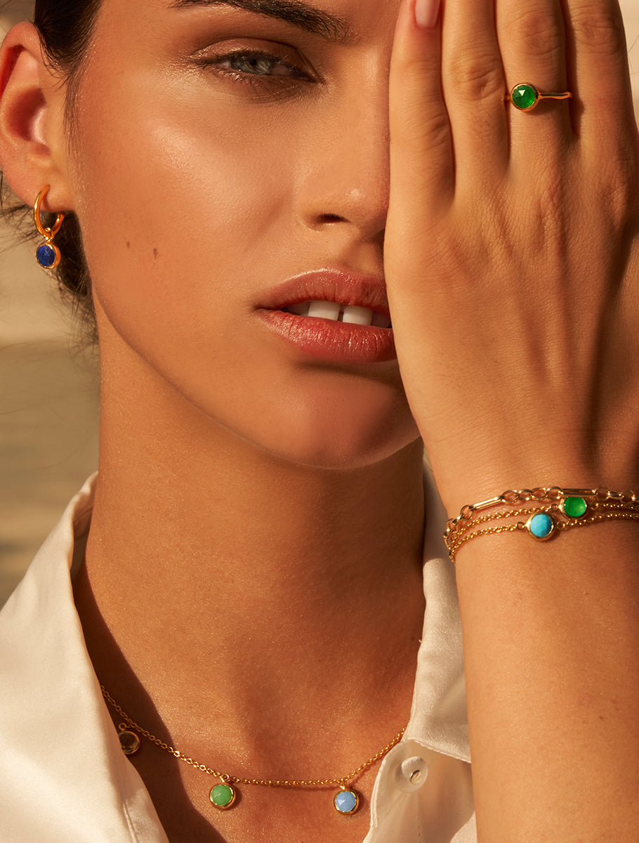 18k Gold Vermeil Carnival Multicolour 5 Drop Gemstone Necklace