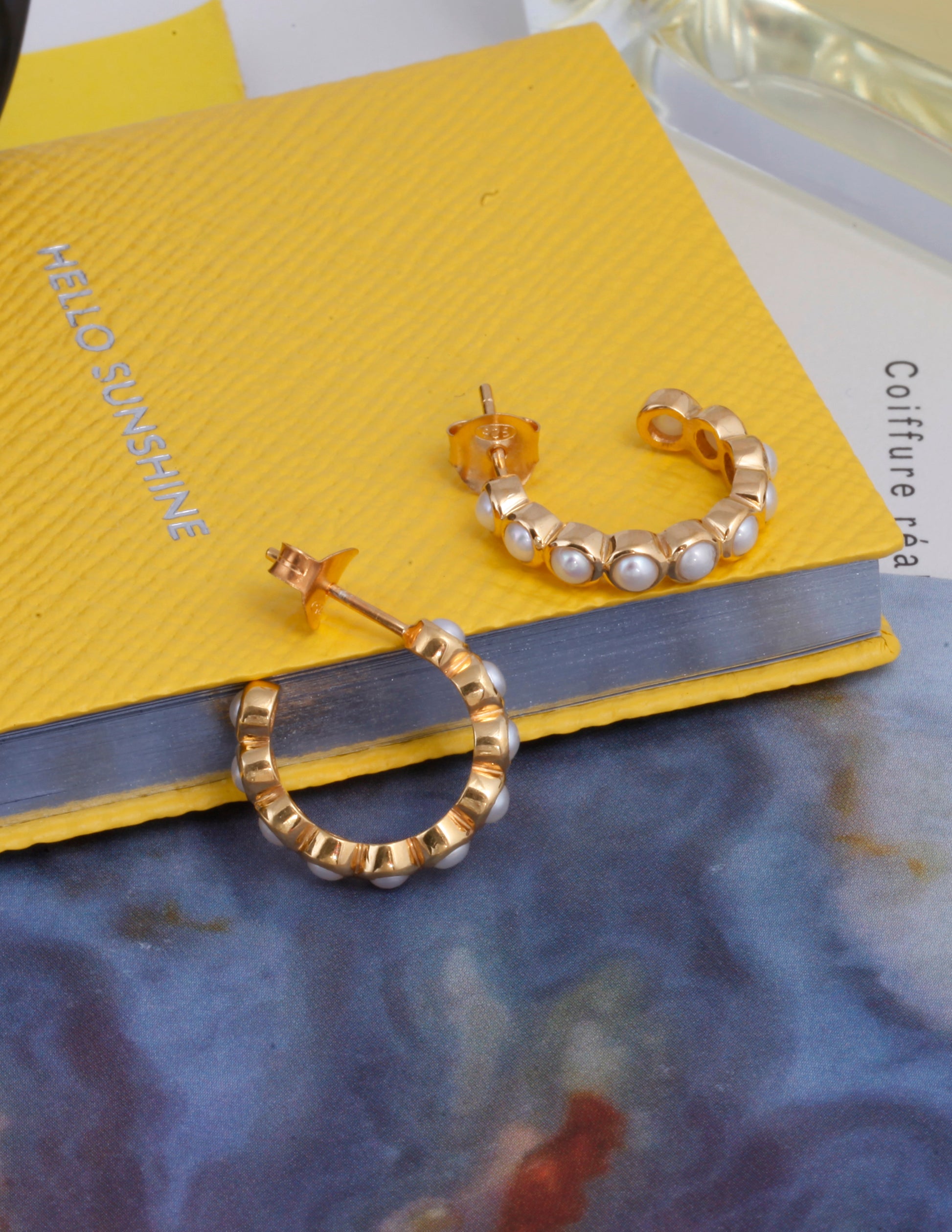 18k Gold Vermeil Pearl Studded Hoop Earrings