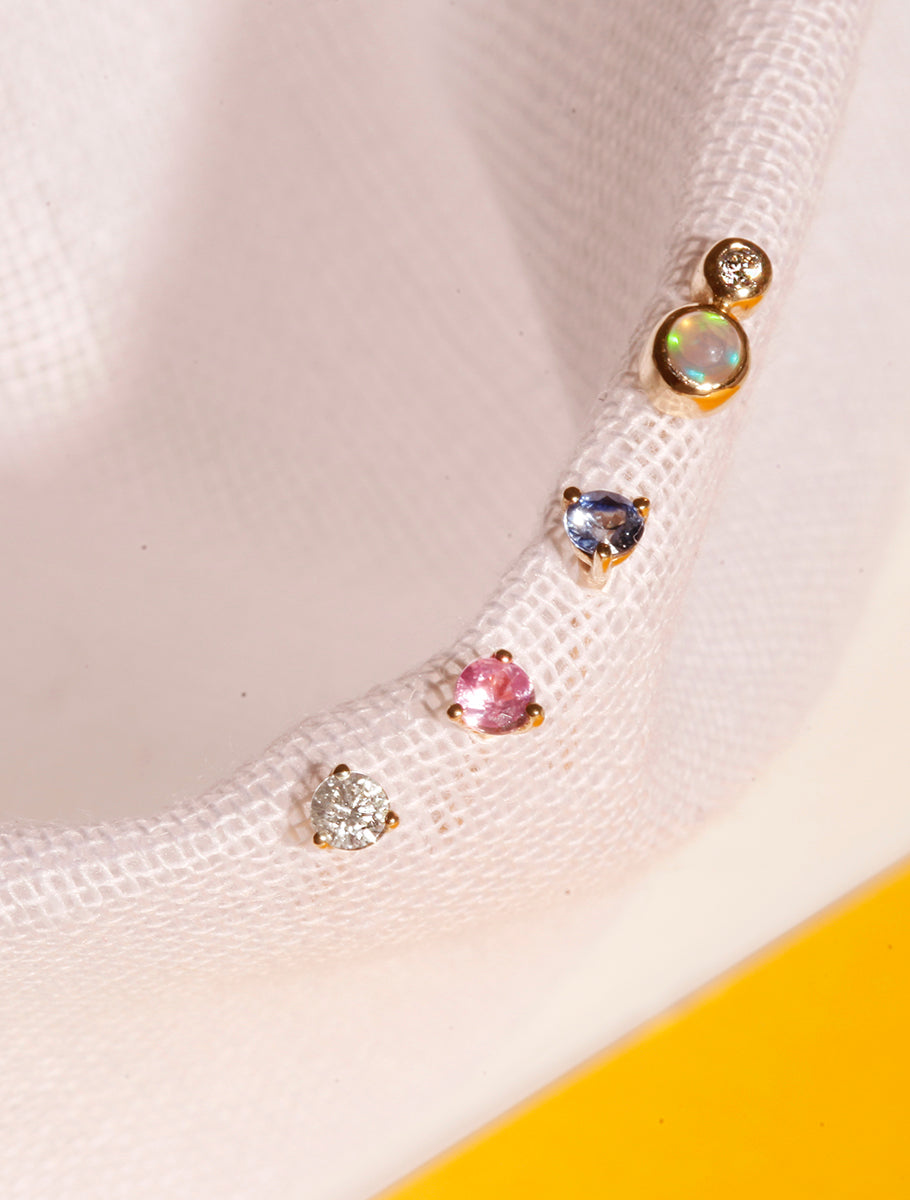 9K Gold Tiny Pink Sapphire Stud Earrings