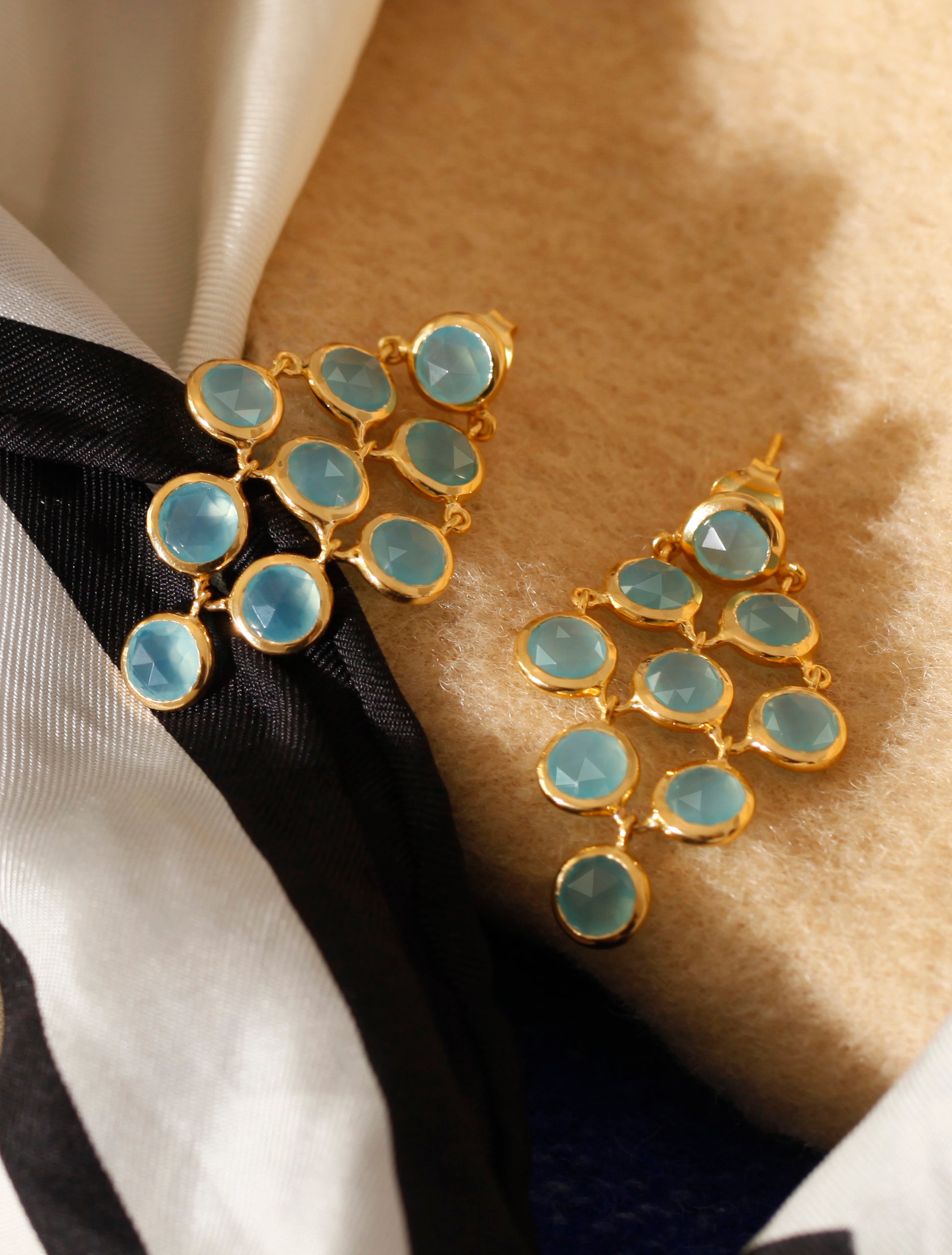 18k Gold Vermeil Blue Chalcedony Gemstone Cascading Earrings