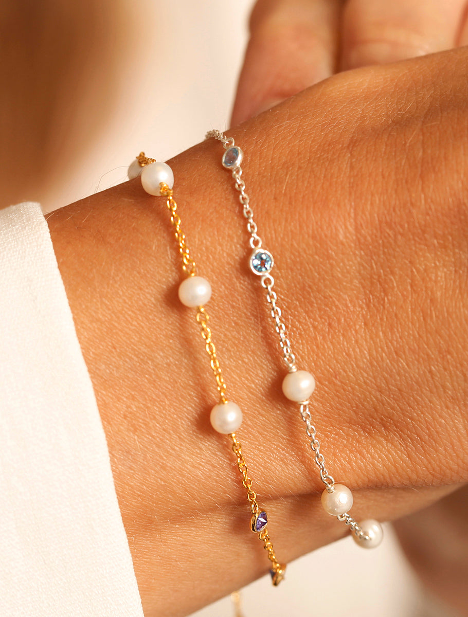 18k Gold Vermeil Pearl & Iolite Gemstone Bracelet