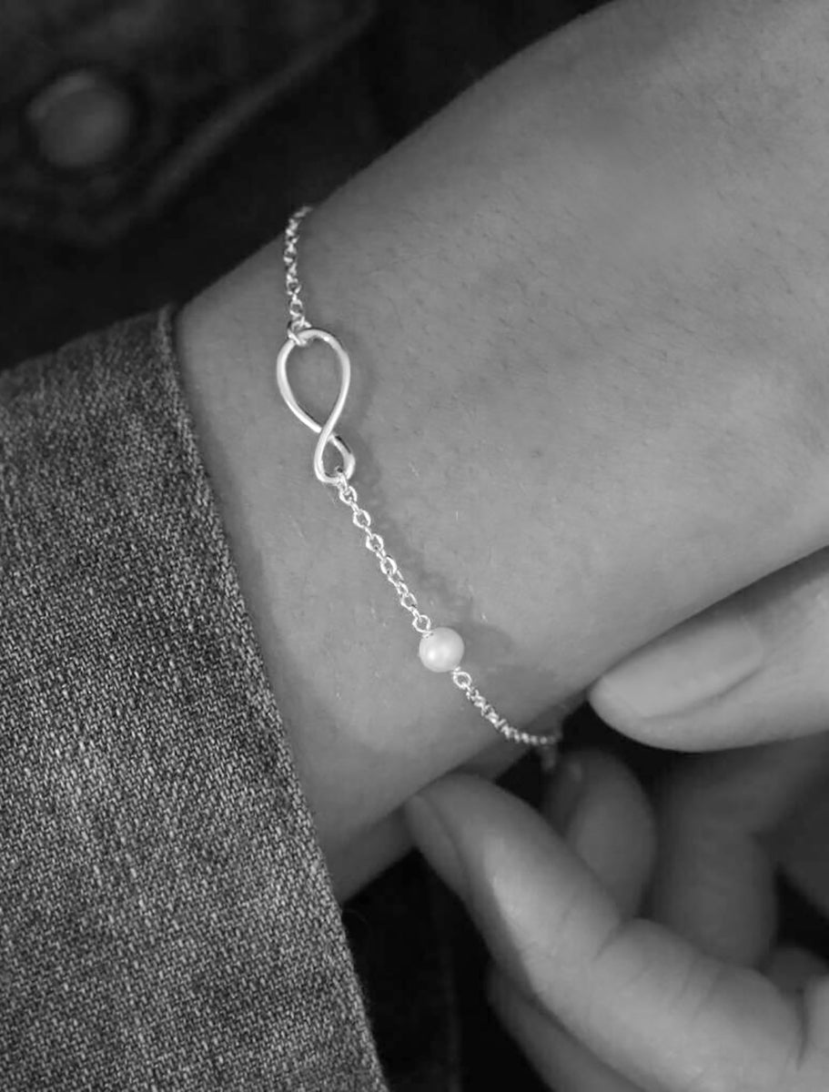 Sterling Silver Pearl Infinity Bracelet
