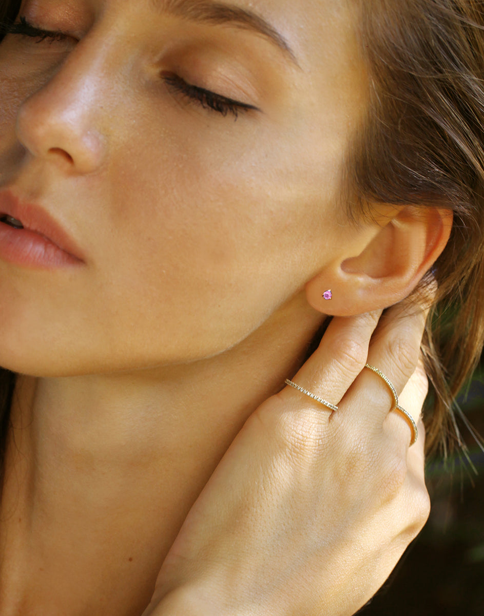 9K Gold Tiny Pink Sapphire Stud Earrings