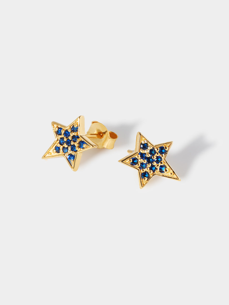 Gold Blue Quartz Star Studs