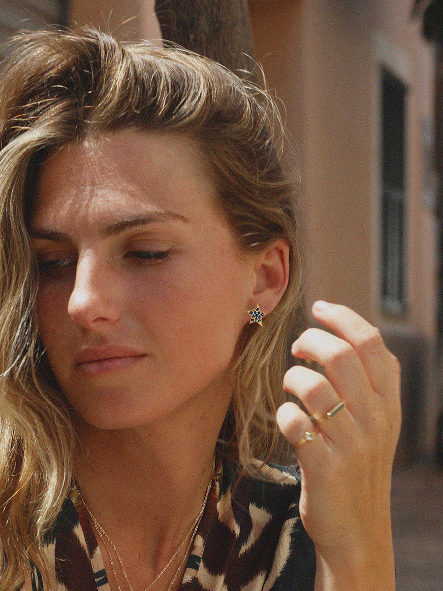 Gold Blue Quartz Star Studs