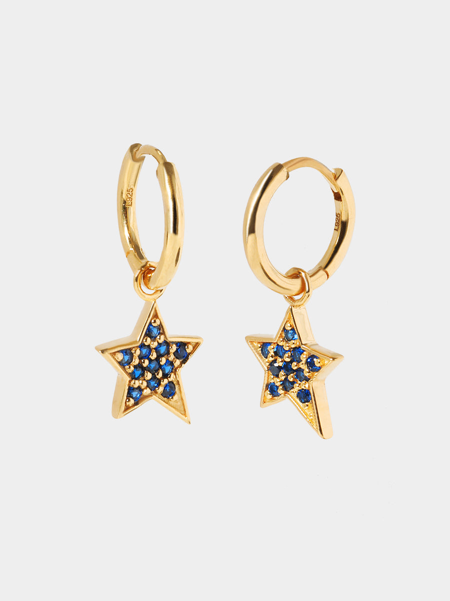 Gold Blue Quartz Star Huggie Earrings