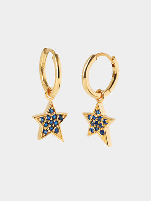 Gold Blue Quartz Star Huggie Earrings