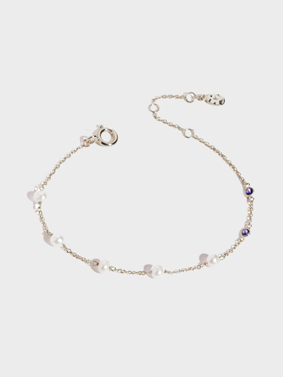 Sterling Silver Pearl & Blue Topaz Gemstone Bracelet