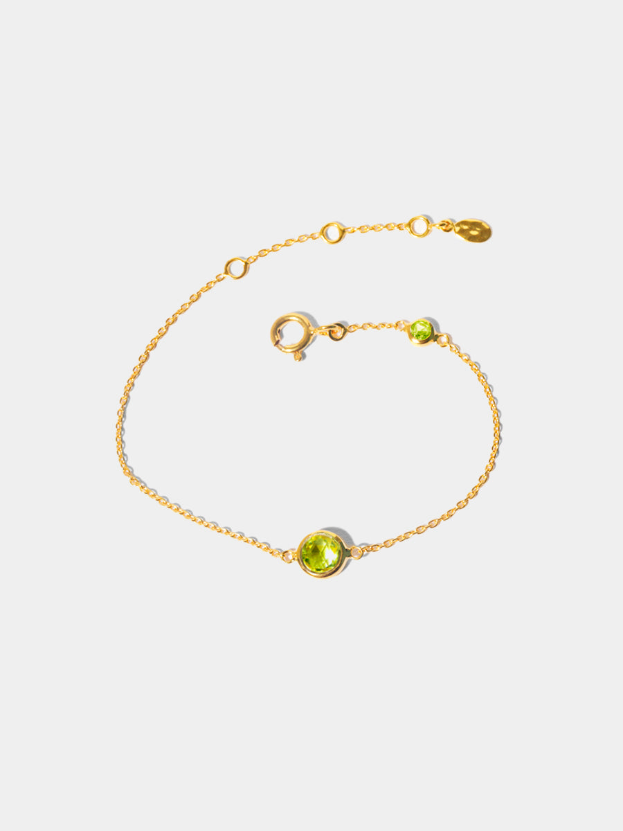 August 18k Gold Vermeil Birthstone Gemstone Bracelet Peridot