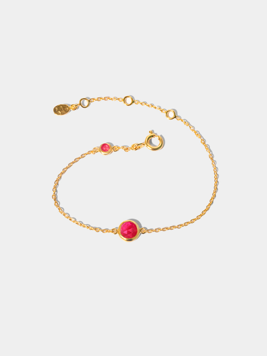 July 18k Gold Vermeil Birthstone Gemstone Bracelet Ruby Quartz