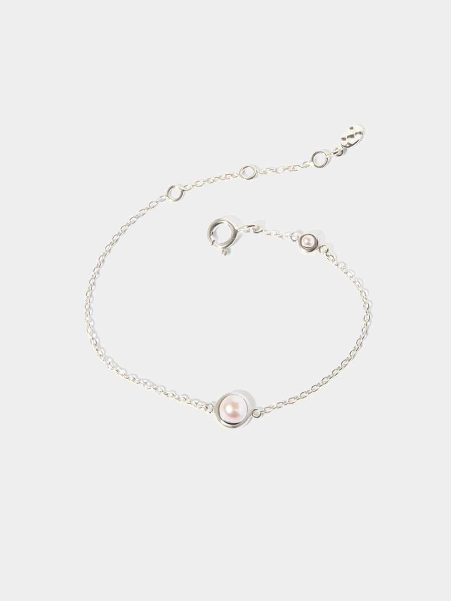 June Sterling Silver Birthstone Gemstone Bracelet Pearl