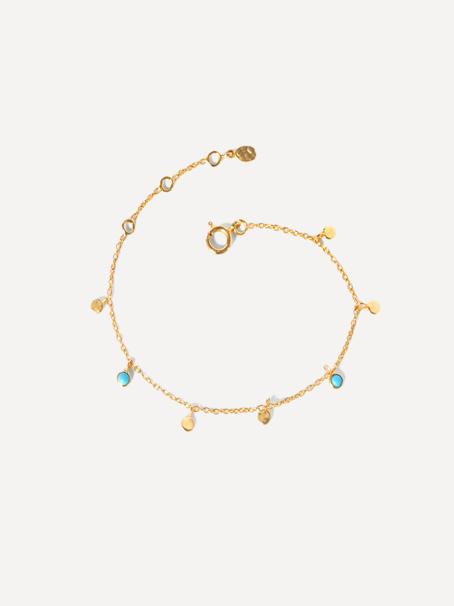 18k Gold Vermeil Turquoise and Sequin Multi Disc Bracelet