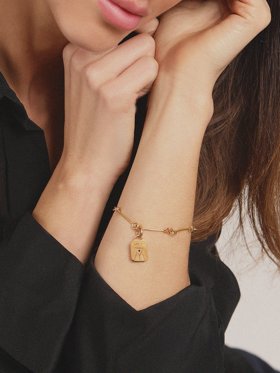Gold Elements Water Sign and Blue Sapphire Gemstone Pendant