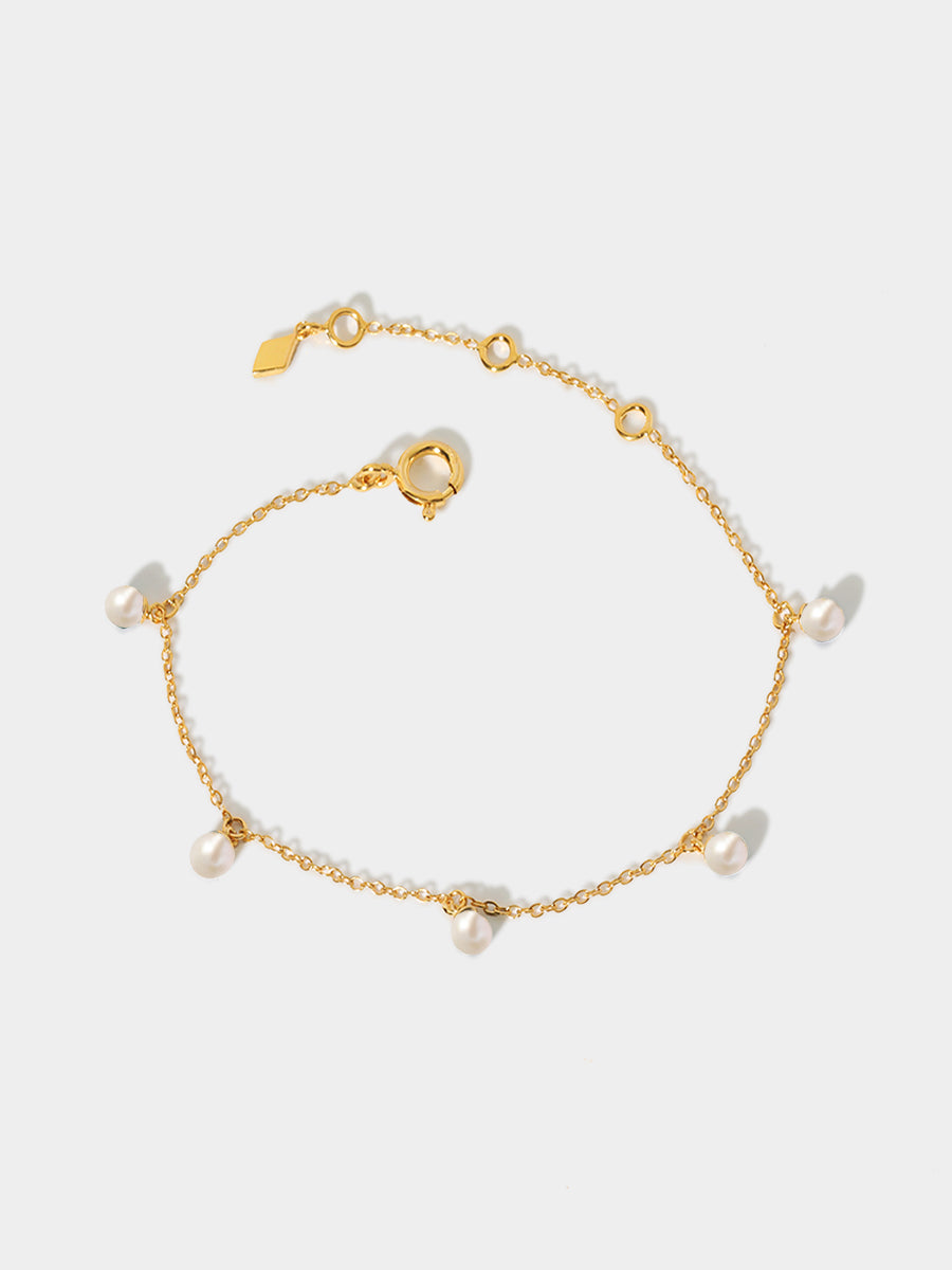 Gold Pearl Charm Bracelet