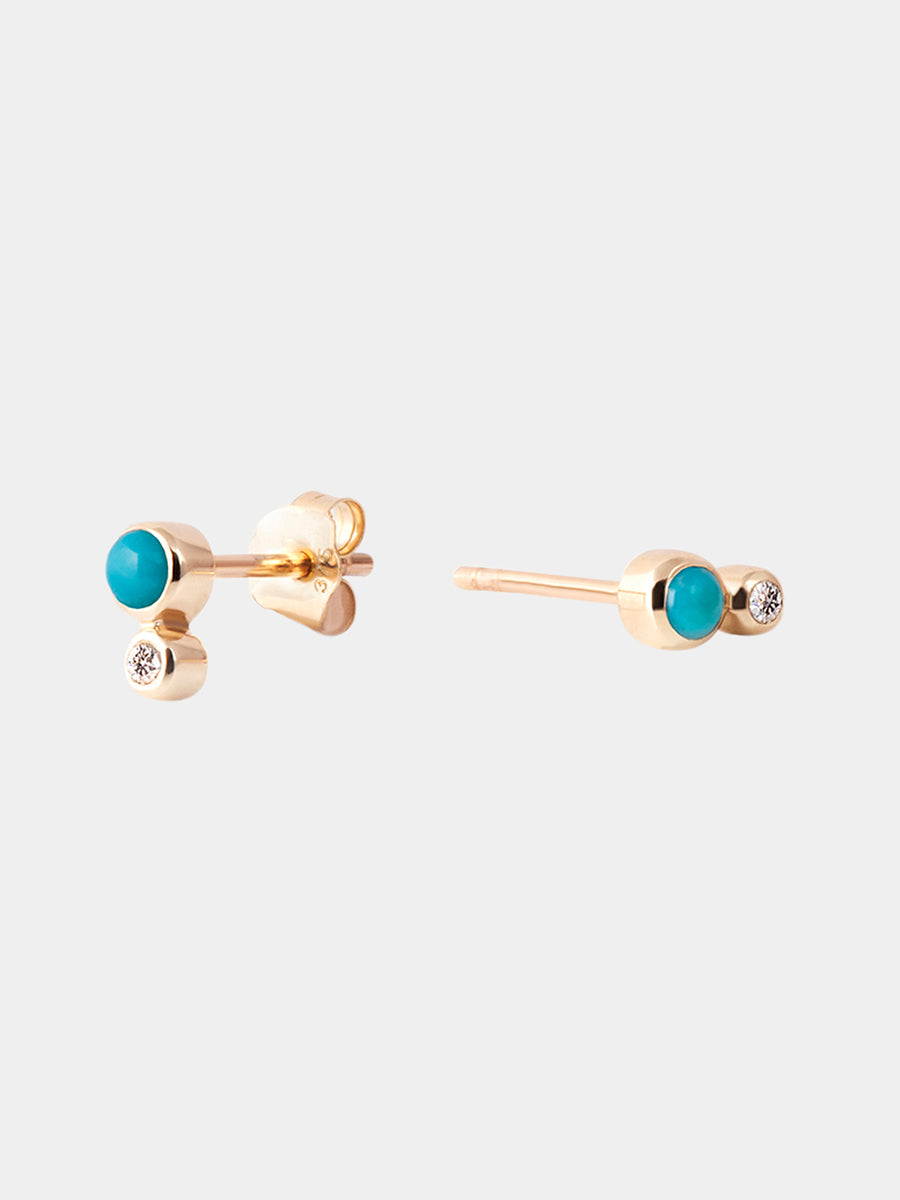 9K Gold Turquoise & Diamond Stud Earrings