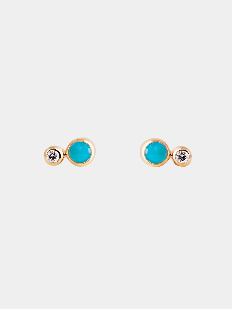 9K Gold Turquoise & Diamond Stud Earrings