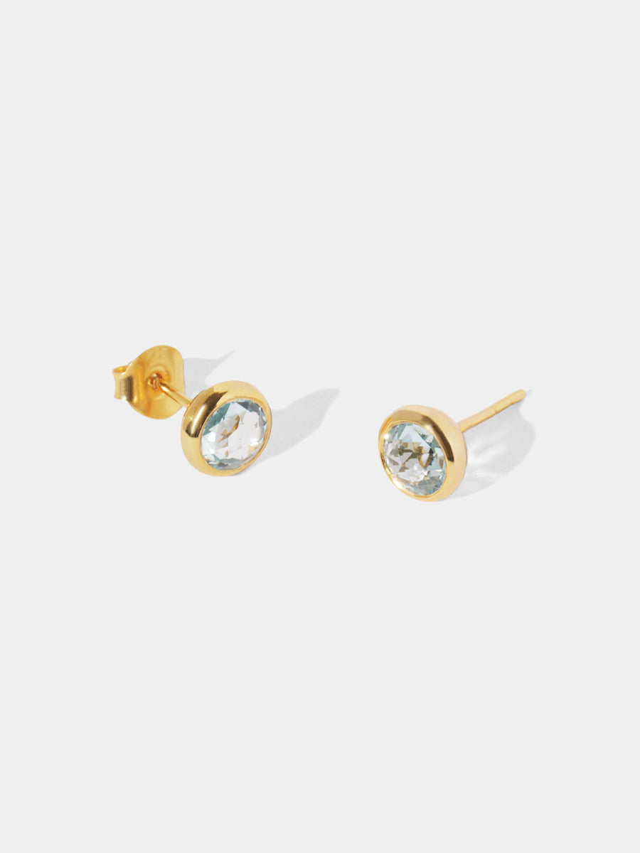 March 18k Gold Vermeil Birthstone Gemstone Stud Earrings Blue Topaz
