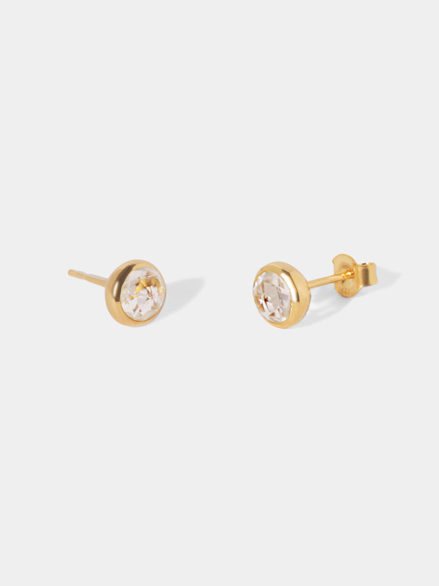 April 18k Gold Vermeil Birthstone Gemstone Stud Earrings Crystal