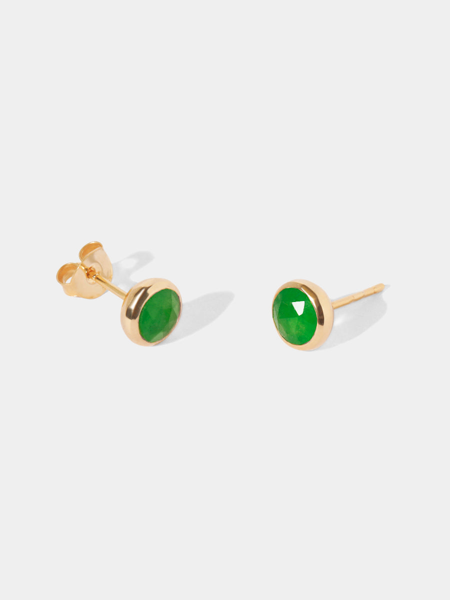 May 18k Gold Vermeil Birthstone Gemstone Stud Earrings Emerald Quartz