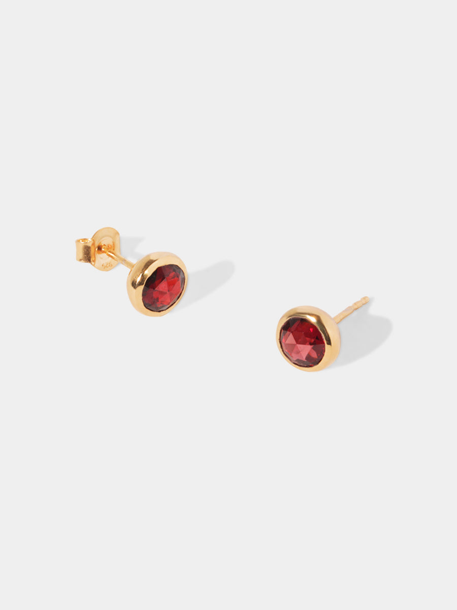 January 18k Gold Vermeil Birthstone Gemstone Stud Earrings Garnet