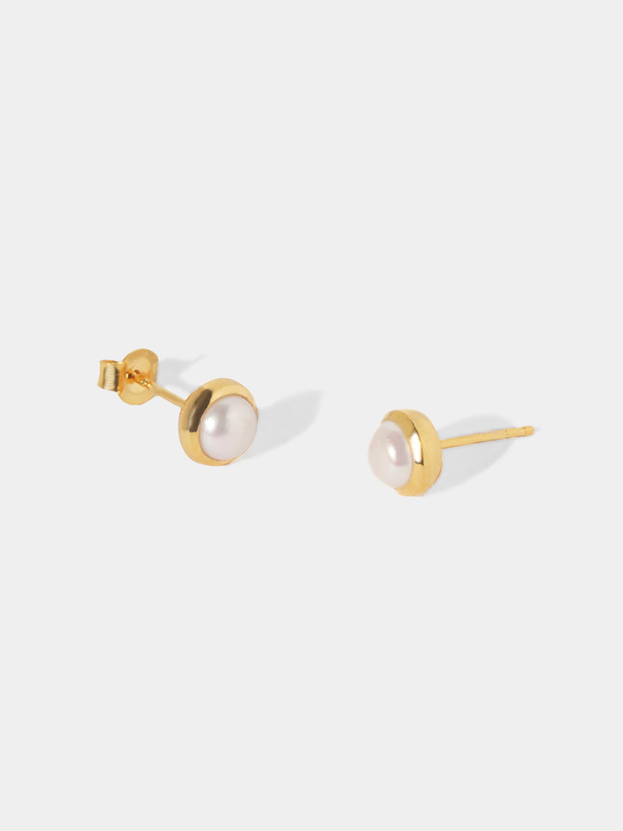 June 18k Gold Vermeil Birthstone Gemstone Stud Earrings Pearl