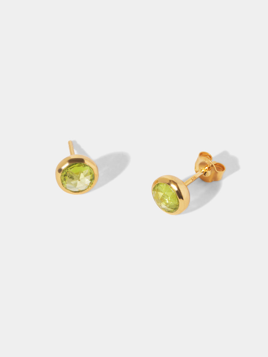 August 18k Gold Vermeil Birthstone Gemstone Stud Earrings Peridot