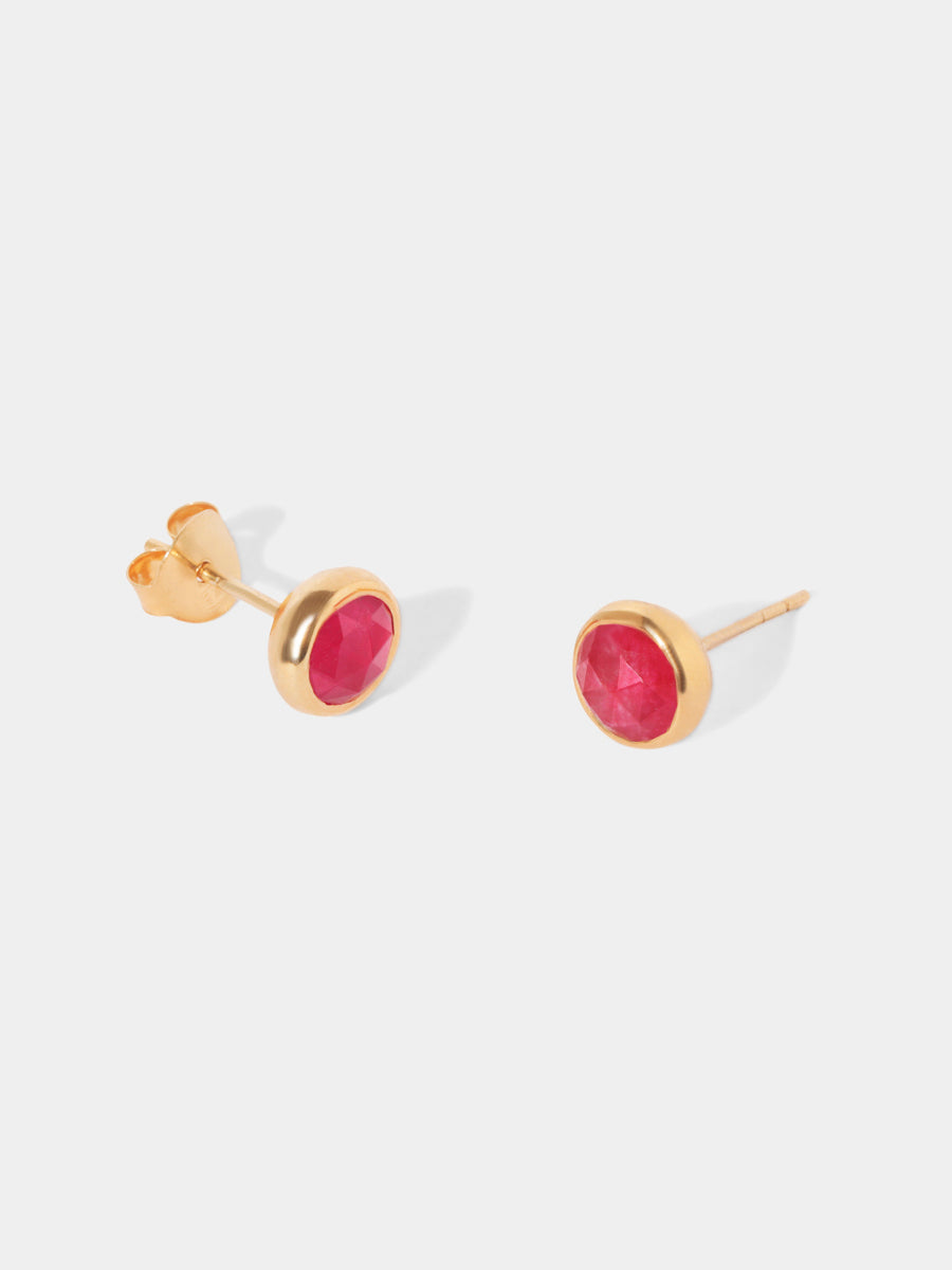 July 18k Gold Vermeil Birthstone Gemstone Stud Earrings Ruby Quartz