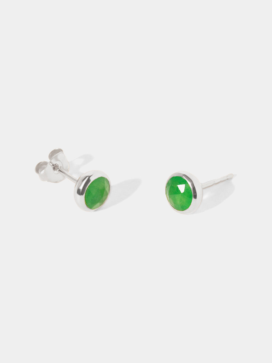 May Sterling Silver Birthstone Gemstone Stud Earrings Emerald Quartz